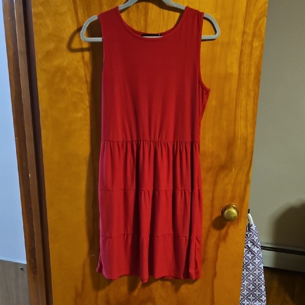 Red Sleeveless Crew Neck Sundress
